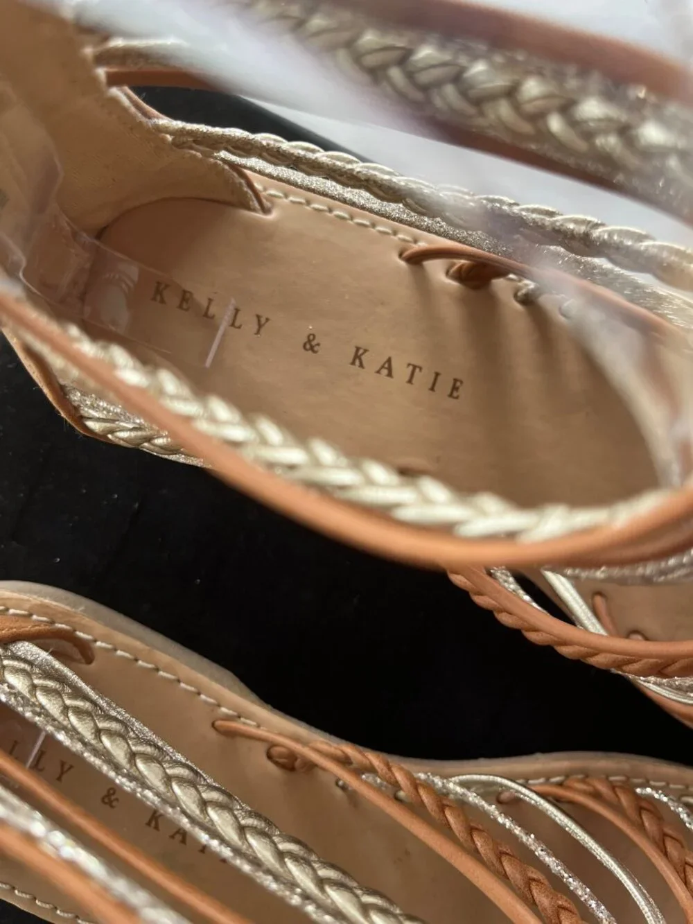 Kelly & Katie Maddy Gladiator Sandals Tan Gold Glitter Size 4M